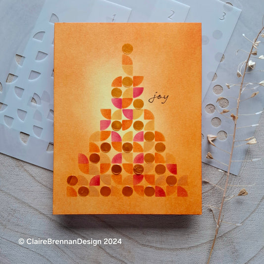 Mid Century Modern Christmas Tree 1 layering Stencils, set of 4 card size stencils