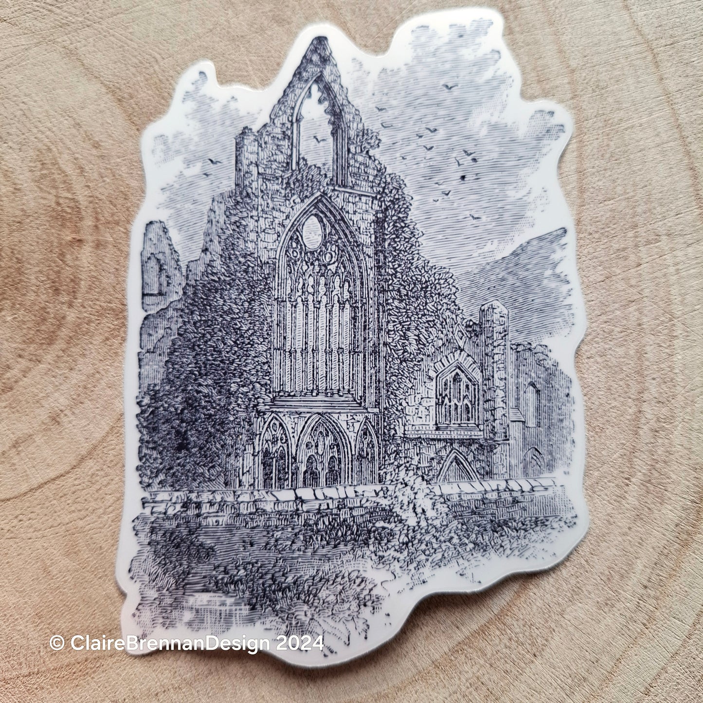 Abbey ruins Vintage Victorian engraving style Halloween Sticker