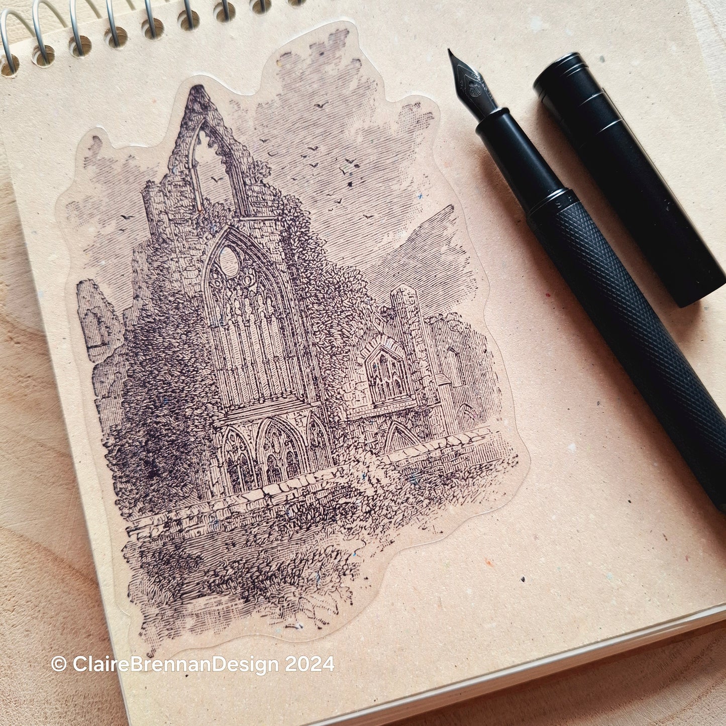 Abbey ruins Vintage Victorian engraving style Halloween Sticker