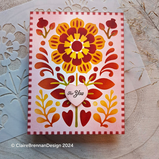 Folk Flower 1 Full card layering Stencils, set of 2 stencils