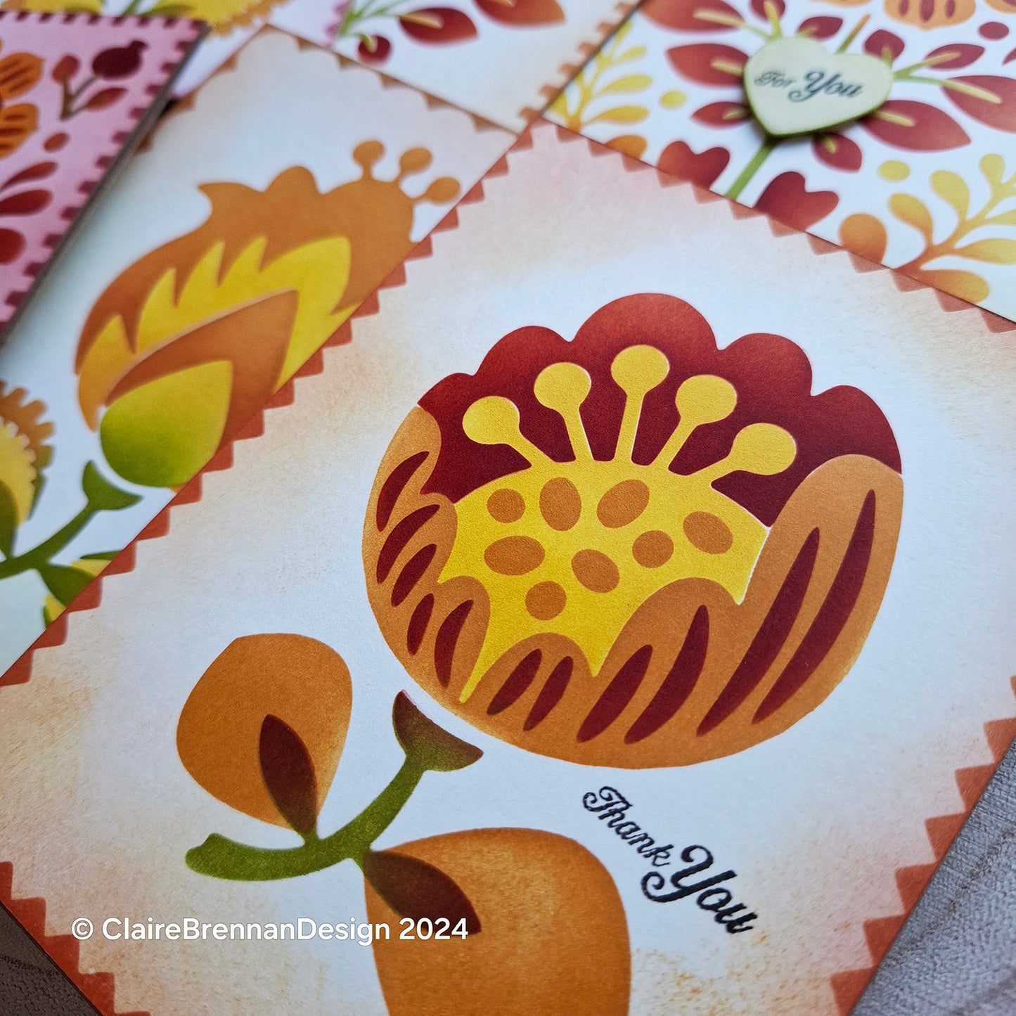 Folk Flower 3 layering Stencils, set of 2 stencil sheets